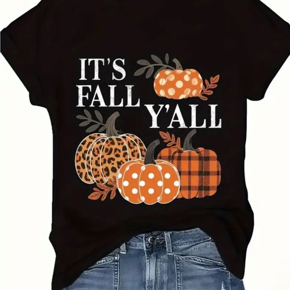NEW FALL Black Graphic Tee with Pumpkin Design